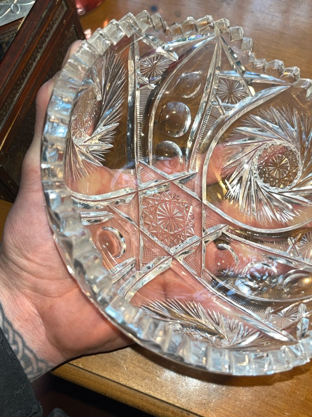 Antique American Brilliant Period Cut Glass Bowl - Buzzsaw Pinwheel & Hobstar - Picture 7 of 9